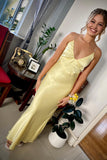 Straps Yellow V Neck Soft Satin Party HZ0307