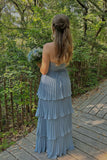 Strapless Pink Chiffon Pleated Tiered Maxi HZ0307