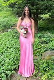 Scoop Pink Sheath Satin Long Maxi HZ0307