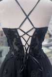 Scoop Lace Appliques Black A-line Long Formal HZ0307