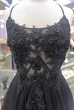 Scoop Lace Appliques Black A-line Long Formal HZ0307