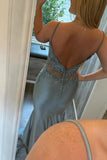 Spaghetti Straps Light Blue Appliques Mermaid Formal HZ0307