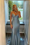 Spaghetti Straps Light Blue Appliques Mermaid Formal HZ0307