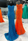 Straps Blue Lace Mermaid Prom HZ0307