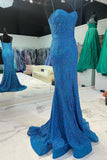 Straps Blue Lace Mermaid Prom HZ0307