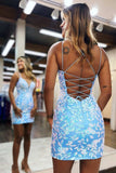 LTP1767,Sky Blue V-Neck Lace-Up Homecoming Dress with HZ0307