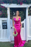 Straps Fuchsia Plunge Satin Mermaid Party HZ0307