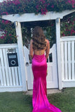 Straps Fuchsia Plunge Satin Mermaid Party HZ0307