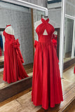 Halter Pink Taffeta A-line Long Formal HZ0307