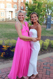 Knot Front Hot Pink Chiffon Halter Maxi HZ0307