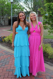 Knot Front Hot Pink Chiffon Halter Maxi HZ0307