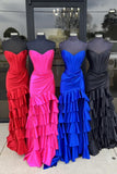 Strapless Green Satin Fitted Ruffle Prom HZ0307