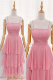 Straps Pink Chiffon Tiered Maxi HZ0307