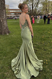 Spaghetti Straps Light Blue Appliques Mermaid Formal HZ0307