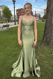 Spaghetti Straps Light Blue Appliques Mermaid Formal HZ0307