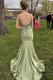 Spaghetti Straps Light Blue Appliques Mermaid Formal HZ0307