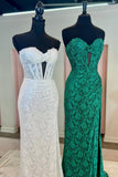 Sweetheart Corset Green Lace Fitted Ruched Long Prom HZ0307
