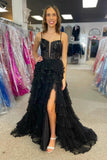 Straps Pink Appliques and Tulle Ruffles Prom HZ0307