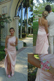 One Shoulder Pink Ruched Frill Party HZ0307