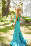 Cowl Black Teal Satin Long Formal HZ0307