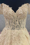 Off the Shoulder Champagne Appliques Tiered Ruffles Prom HZ0307