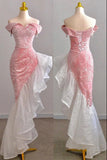 Super Sweet Bodycon Party Dress Off The Shoulder Irregular Pink Glitter Prom HZ0307