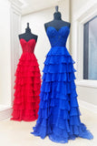 Sweetheart Yellow Lace Tiered Ruffle Prom HZ0307