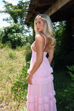 Straps Pink Chiffon Tiered Long Maxi HZ0307