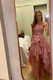 Strapless High Low Rose Gold Shiny Party HZ0307