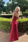 Strapless Red Sheet Appliques Fitted Long Prom HZ0307