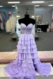 Sweetheart Yellow Lace Tiered Ruffle Prom HZ0307