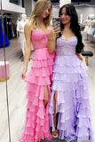 Sweetheart Yellow Lace Tiered Ruffle Prom HZ0307