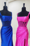 Light Blue Corset Satin Fitted Long Prom HZ0307