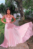 LTP1667,Pink A-Line Pleated Long Prom Dresses, Sleeveless Evening HZ0307