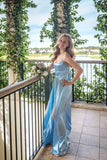 Straps Blue Ruched Soft Satin A-line HZ0307