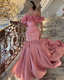 Pink Rose Floral Prom Dresses, Mermaid Evening Dress With Sweep HZ0307