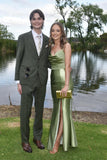 Cowl Neck Sage Green Satin Fitted Formal HZ0307