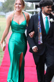 Cowl Neck Sage Green Satin Fitted Formal HZ0307