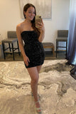 LTP1187,Black Sequined Strapless Mini Homecoming HZ0307