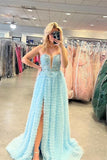 Light Blue Appliques Tiered Prom HZ0307