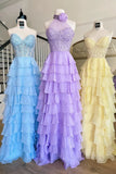 Illusion Applique Chiffon Ruffles Long Prom HZ0307
