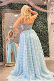 Light Blue Appliques Tiered Prom HZ0307