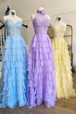 Illusion Applique Chiffon Ruffles Long Prom HZ0307