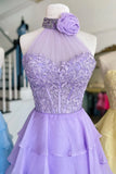 Illusion Applique Chiffon Ruffles Long Prom HZ0307