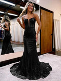 Spaghetti Straps Mermaid Sequins Long Evening Prom HZ0307