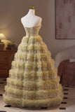 Golden Sweetheart Sequin Ruffle A-line Prom HZ0307