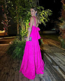 LTP1664,Sexy Hot Pink A-Line Satin Long Prom Evening HZ0307