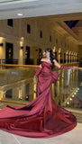 Burgundy One Shoulder Mermaid Bowknot Prom Dresses HZ0307