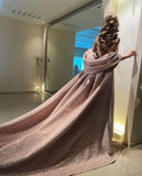 Luxury Champagne Beaded Sequins Bodycon Long Prom Dress With Pink HZ0307