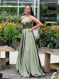 LTP0936,Simple green cross back prom dresses satin evening HZ0307